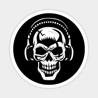 ☠ Skull with Headphones ☠ Abstract Tribal Tattoo Style WHITE Magnet